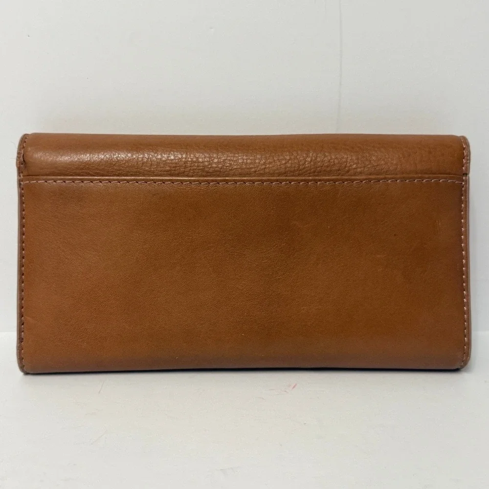 Lodis‎ Leather Classic Flap Snap Wallet Trifold Purse- Caramel Brown Card Holder